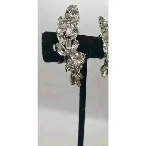 Earrings Rhinestone Climber Big Layered Leaf 3rd Eye Flower Vintage Statement - Picture 4 of 9